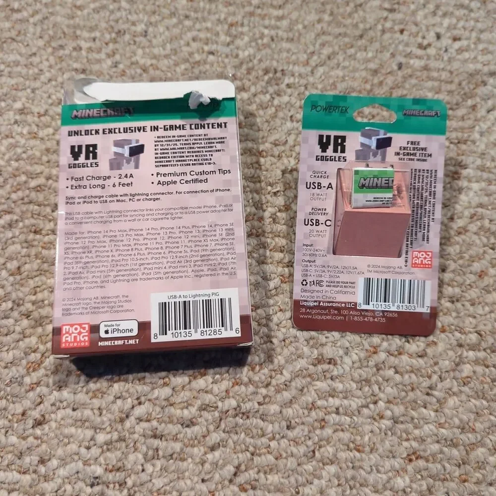 Minecraft USB-A to Lightning Pig 6ft Fast Charge Cable MFi Certified